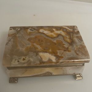 Vintage marble+ Brass Stash Box with Paw Feet, Circa 1950s